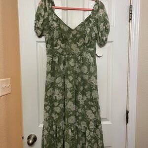 Floral Green Dress Large